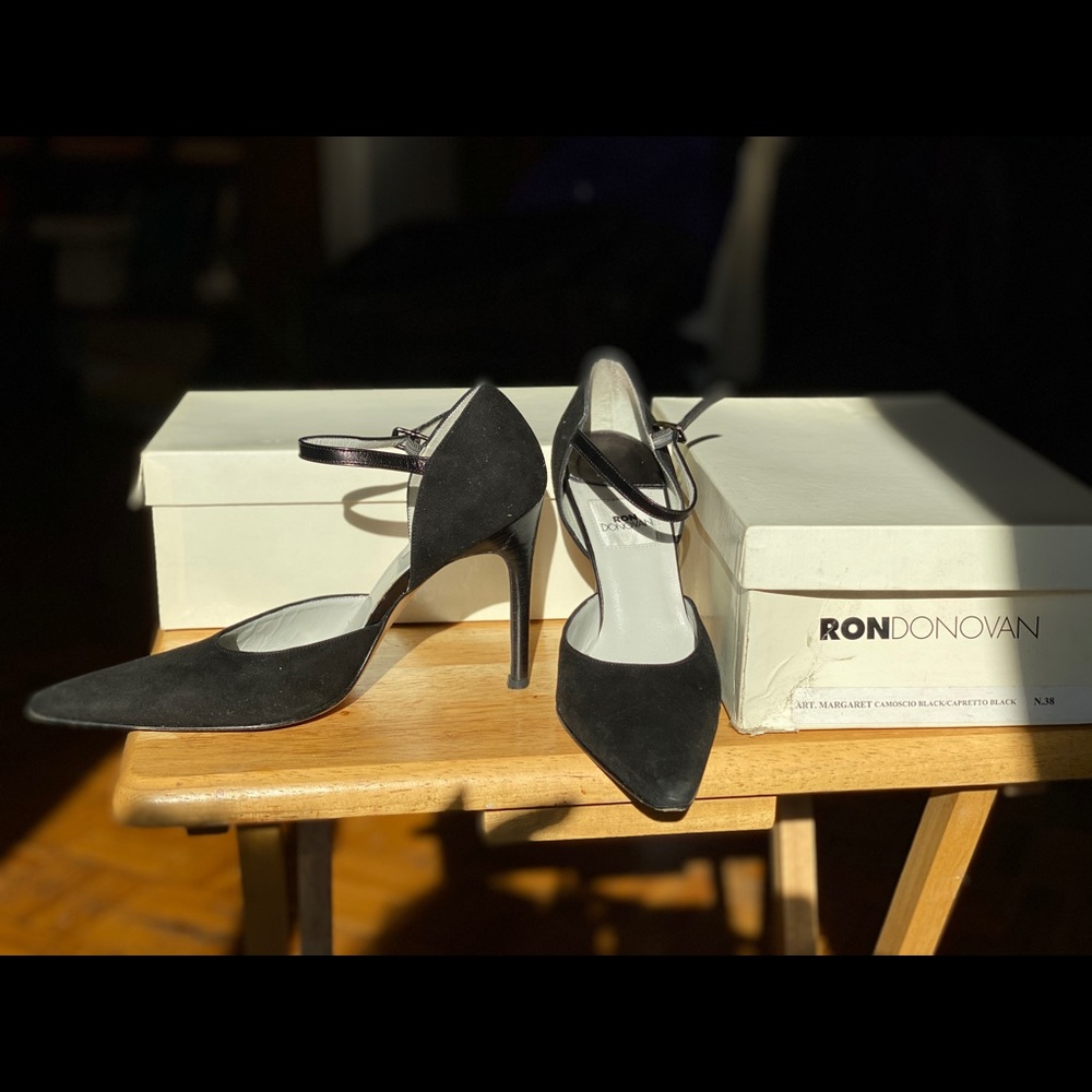Black Suede Pump with Ankle Strap